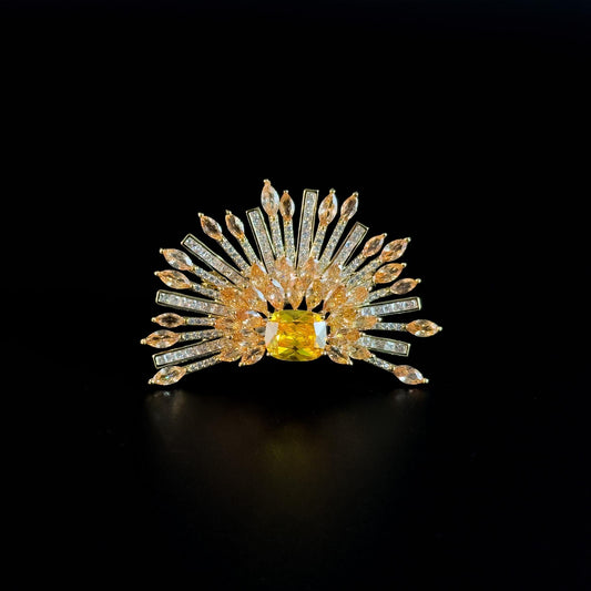 Yellow Zircon Semi-Circular Flower Brooch