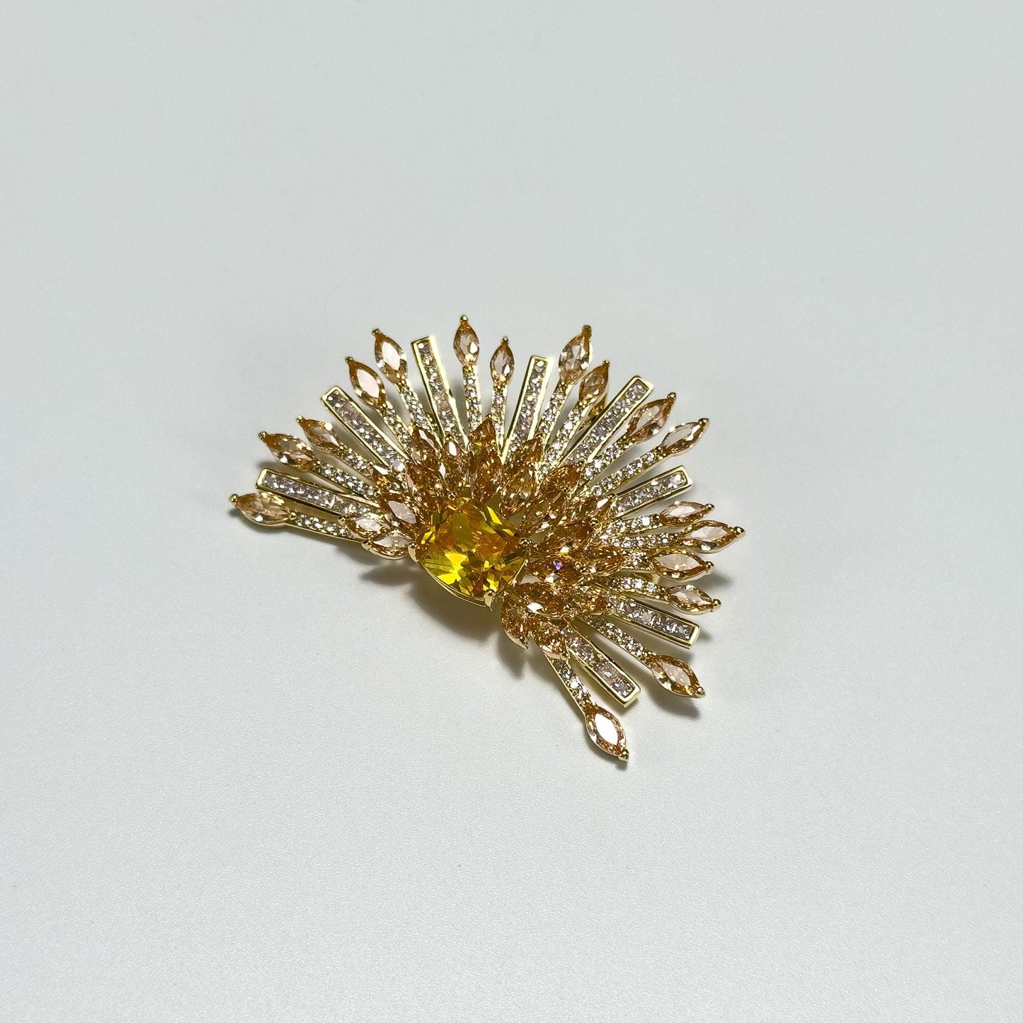 Yellow Zircon Semi-Circular Flower Brooch
