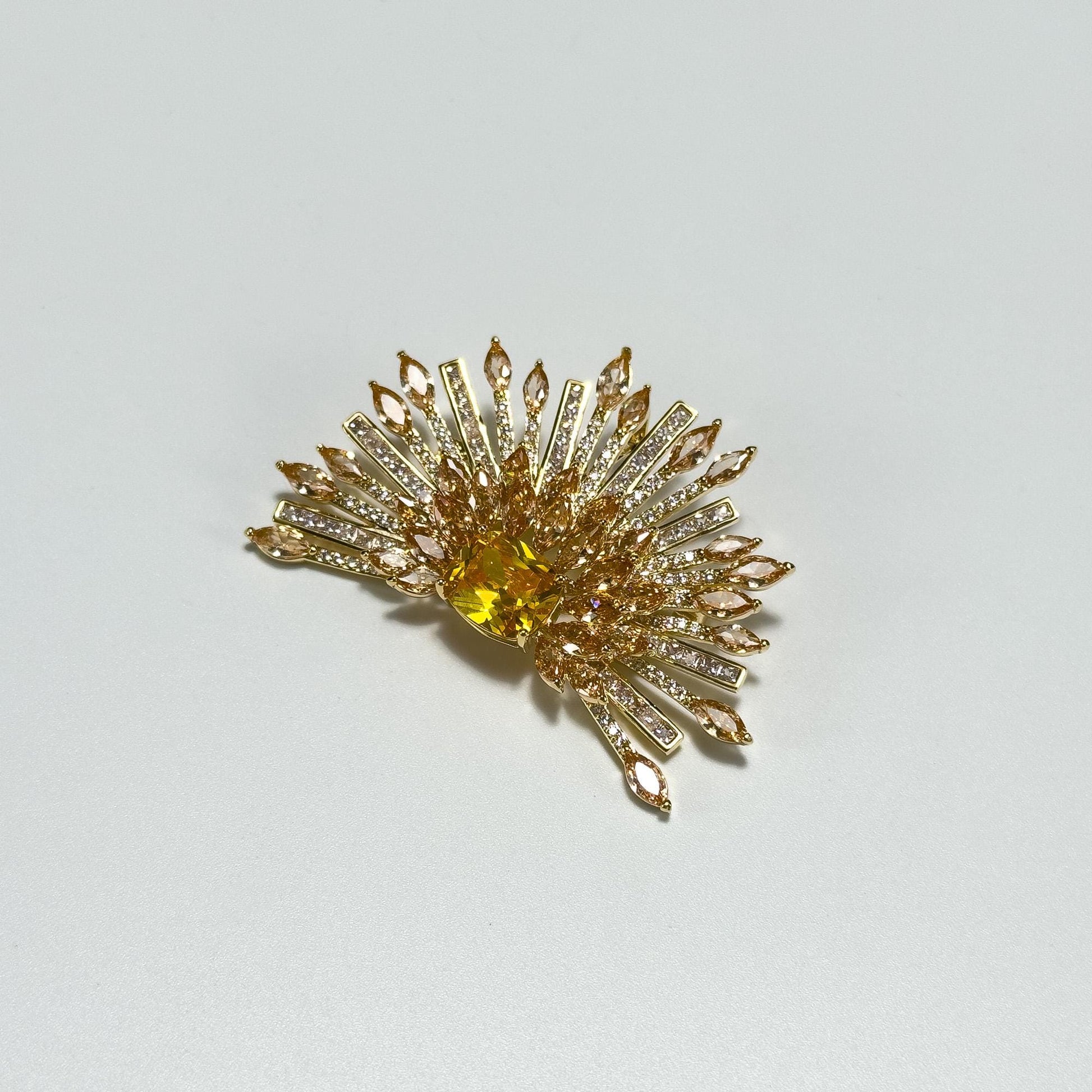 Yellow Zircon Semi-Circular Flower Brooch