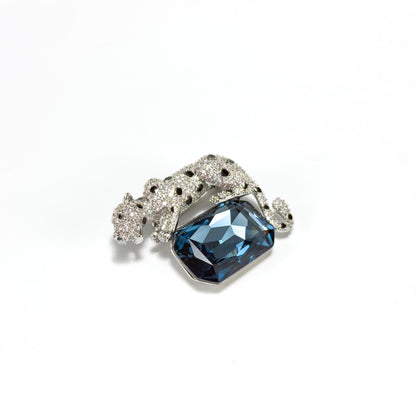 Blue Zircon Leopard Brooch