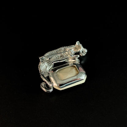 Blue Zircon Leopard Brooch