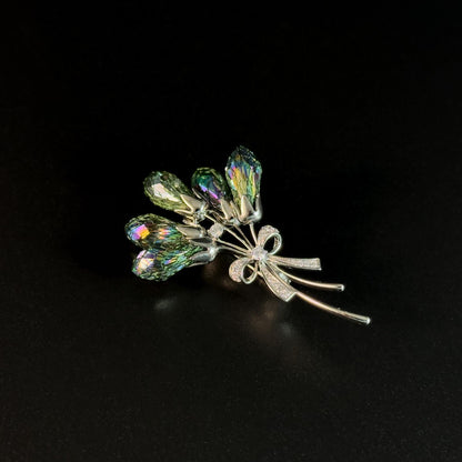 Woven Mesh Green Zircon Bouquet Brooch