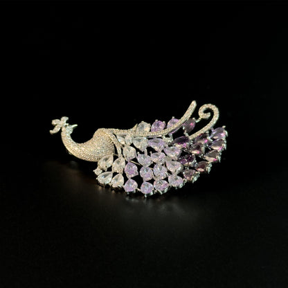 Heavy-Duty Purple Peacock Brooch