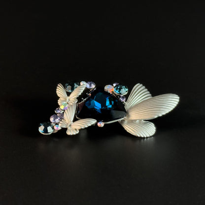 Deep Blue Zircon Butterfly Leaf Brooch