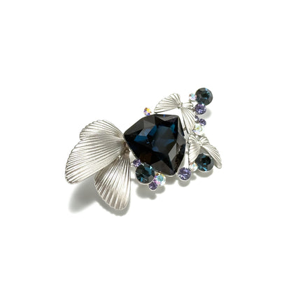 Deep Blue Zircon Butterfly Leaf Brooch