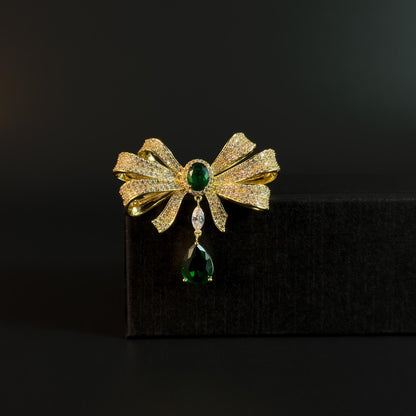 Gold Bow Pearl Pendant Brooch