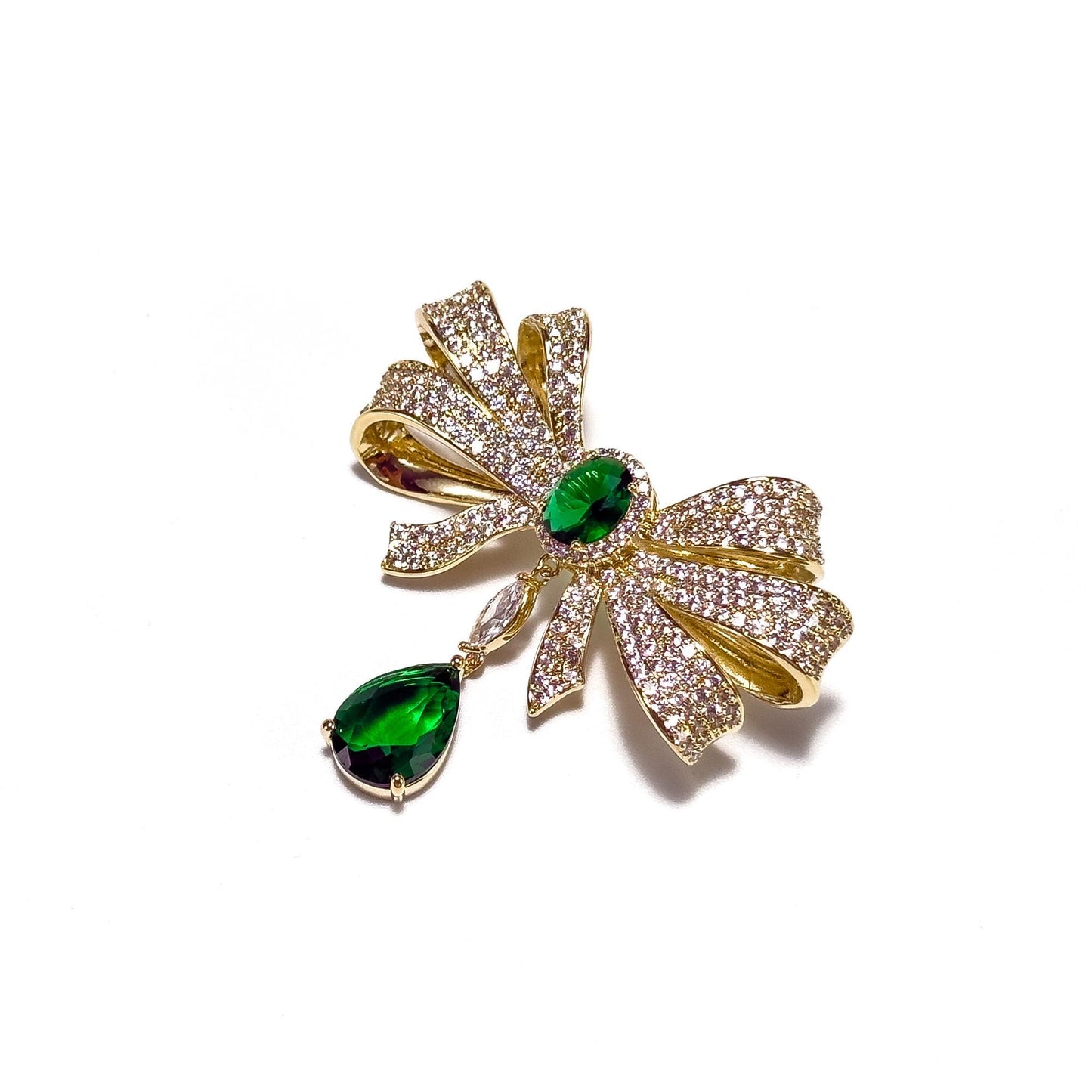 Gold Bow Pearl Pendant Brooch