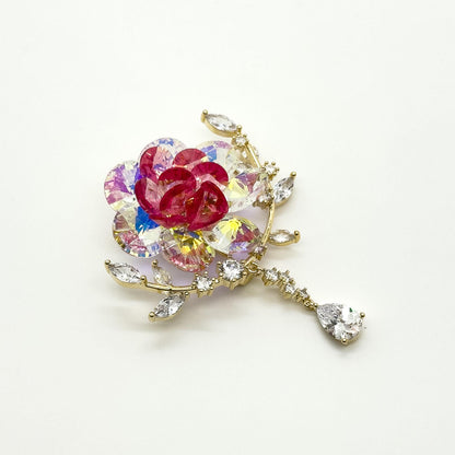 Pink Crystal Flower Pendant Brooch