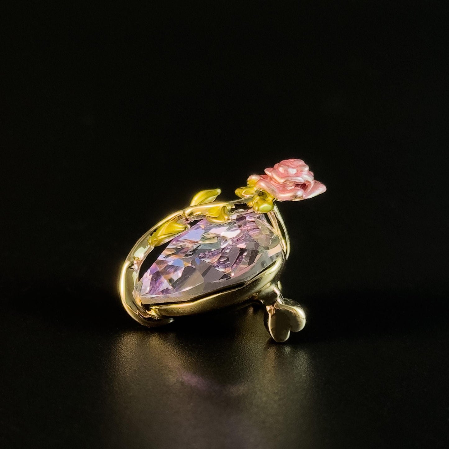 Pink Rose Heart Zircon Brooch
