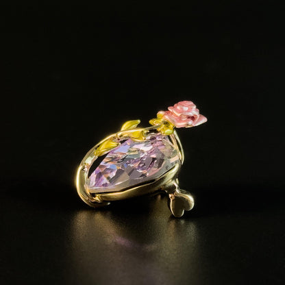 Pink Rose Heart Zircon Brooch