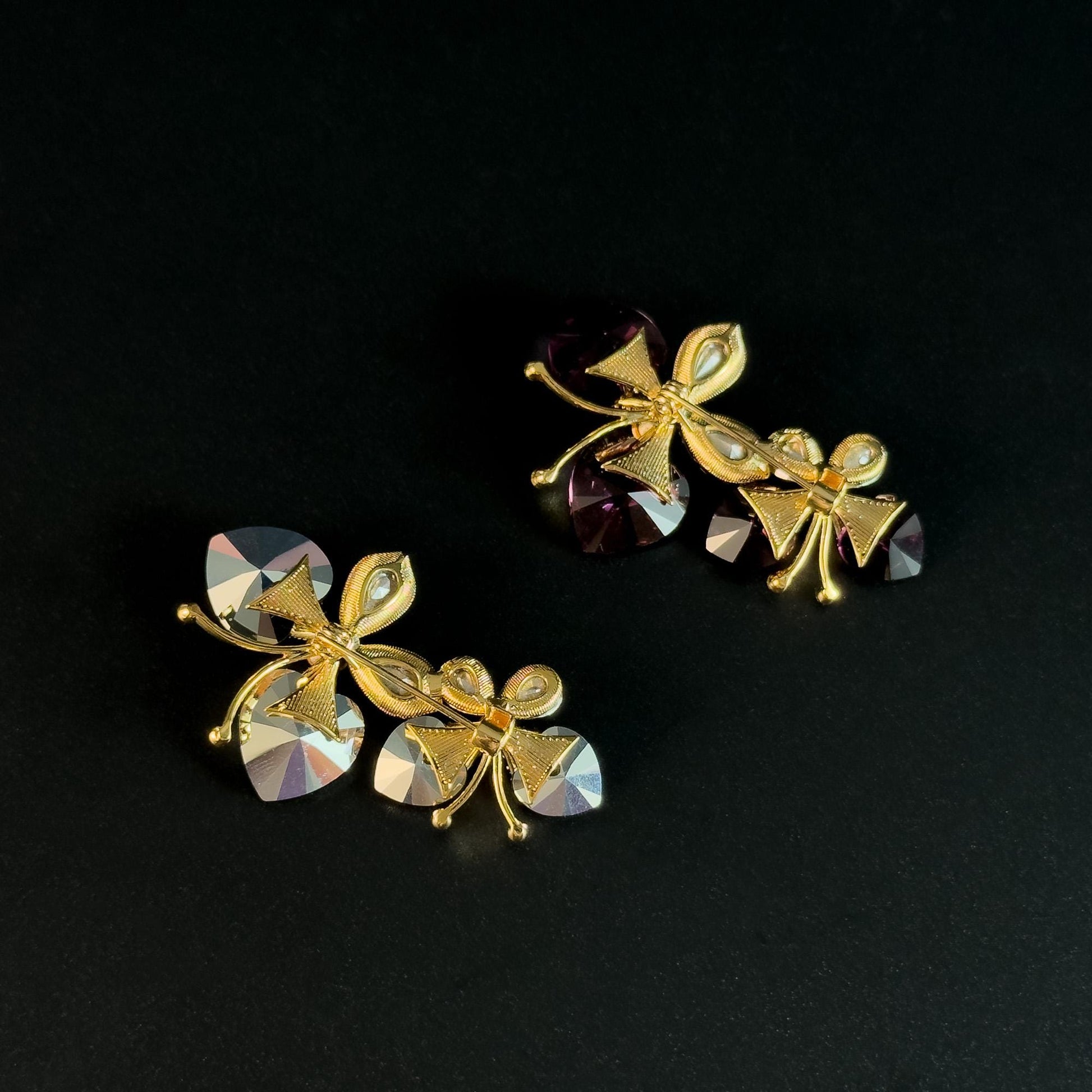 Two Crystal Butterfly Brooches