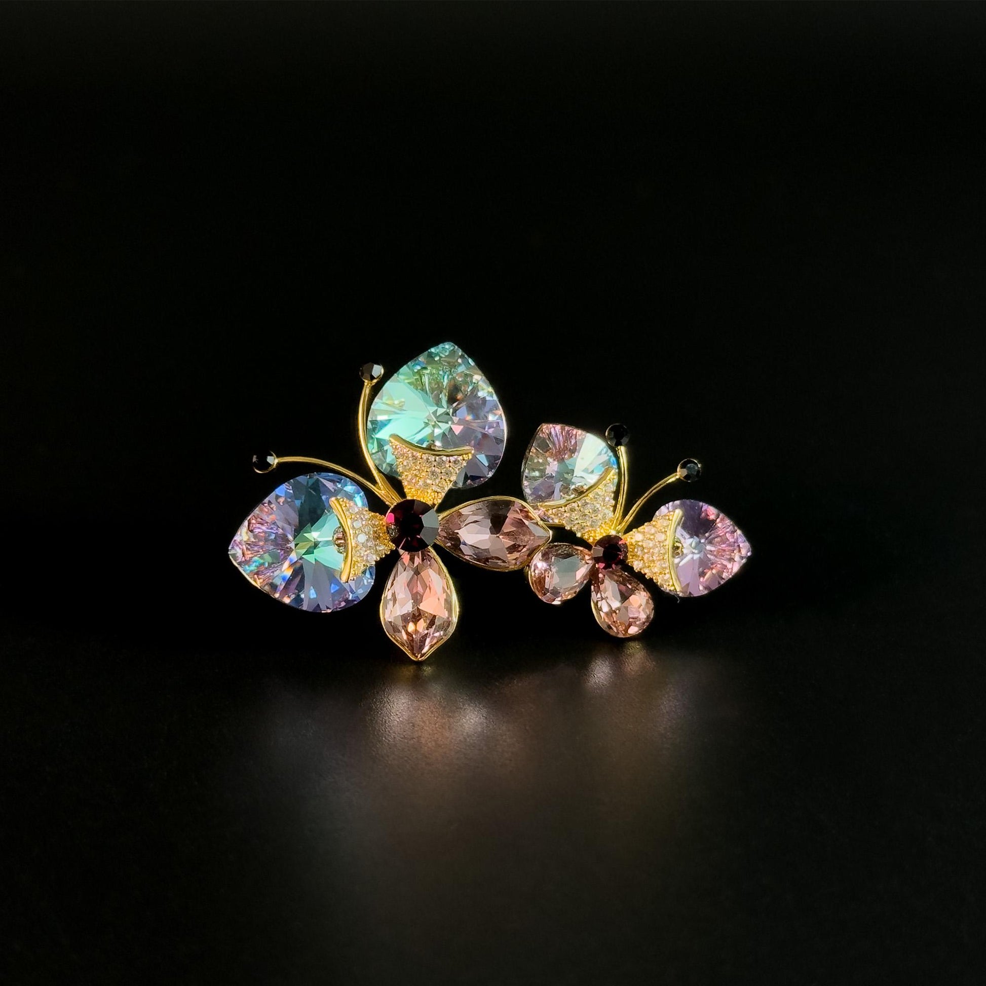 Two Crystal Butterfly Brooches