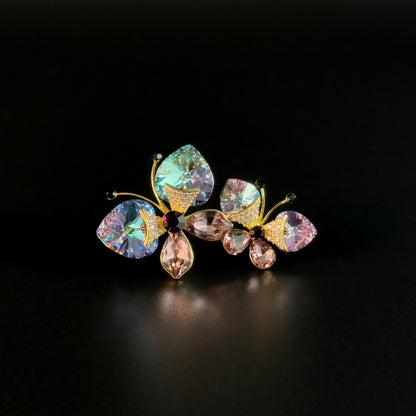 Two Crystal Butterfly Brooches