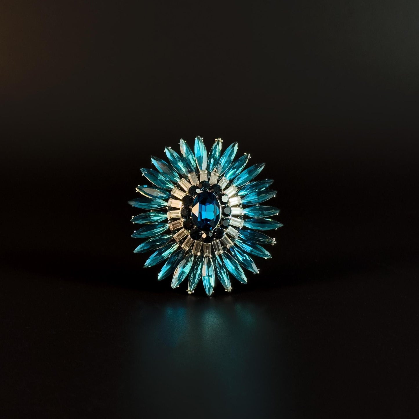 Blue Zircon Flower Brooch