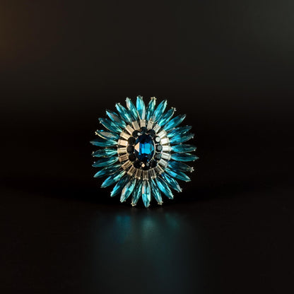 Blue Zircon Flower Brooch