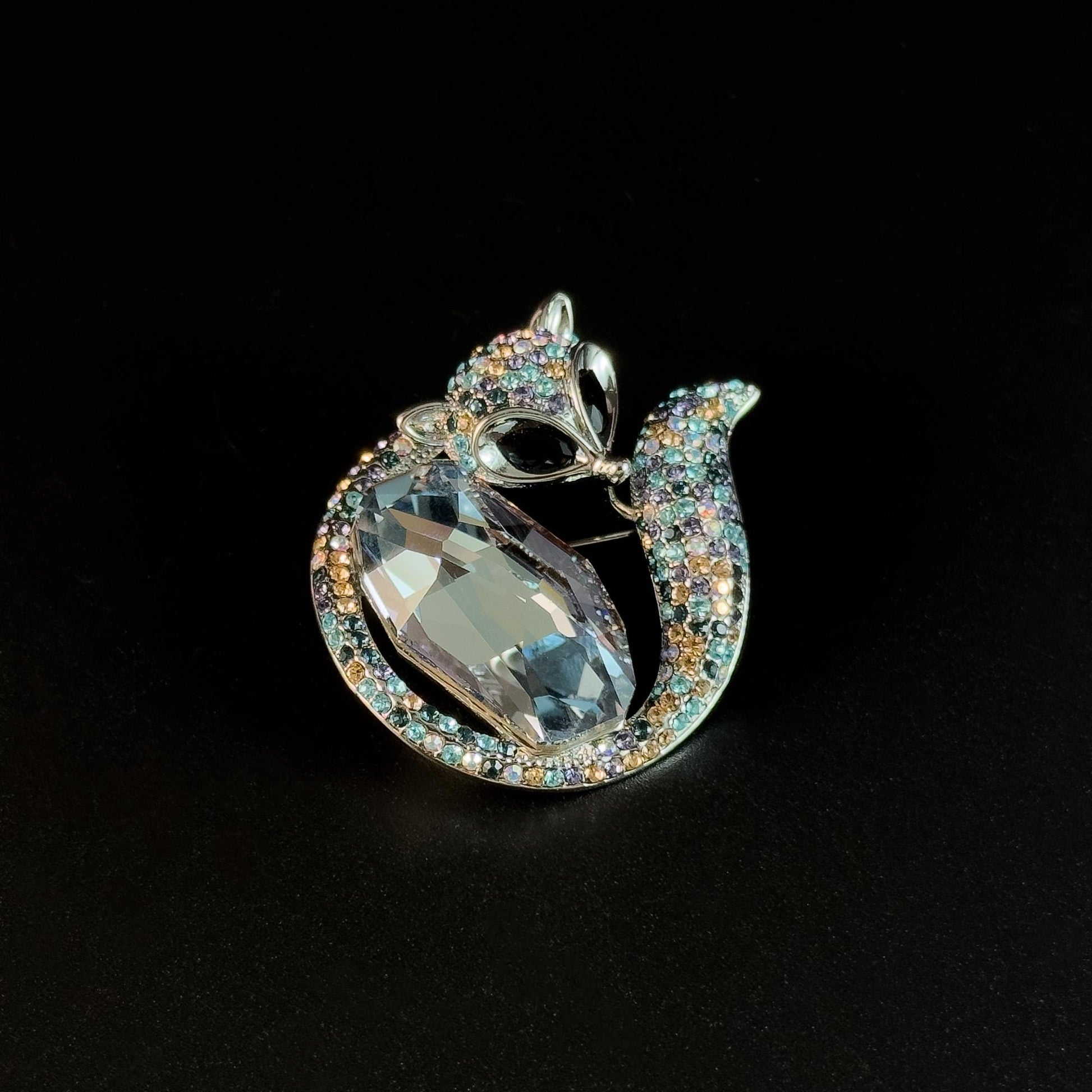 Blue Zircon Fox Brooch