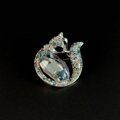 Blue Zircon Fox Brooch