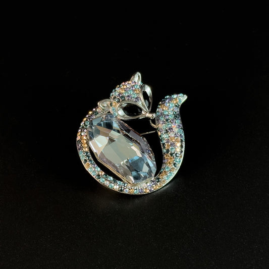 Blue Zircon Fox Brooch