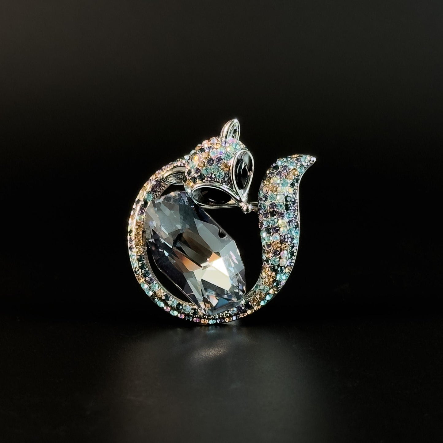 Blue Zircon Fox Brooch