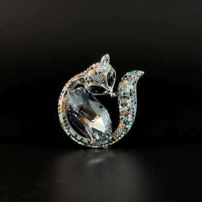 Blue Zircon Fox Brooch