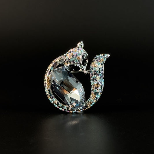 Blue Zircon Fox Brooch