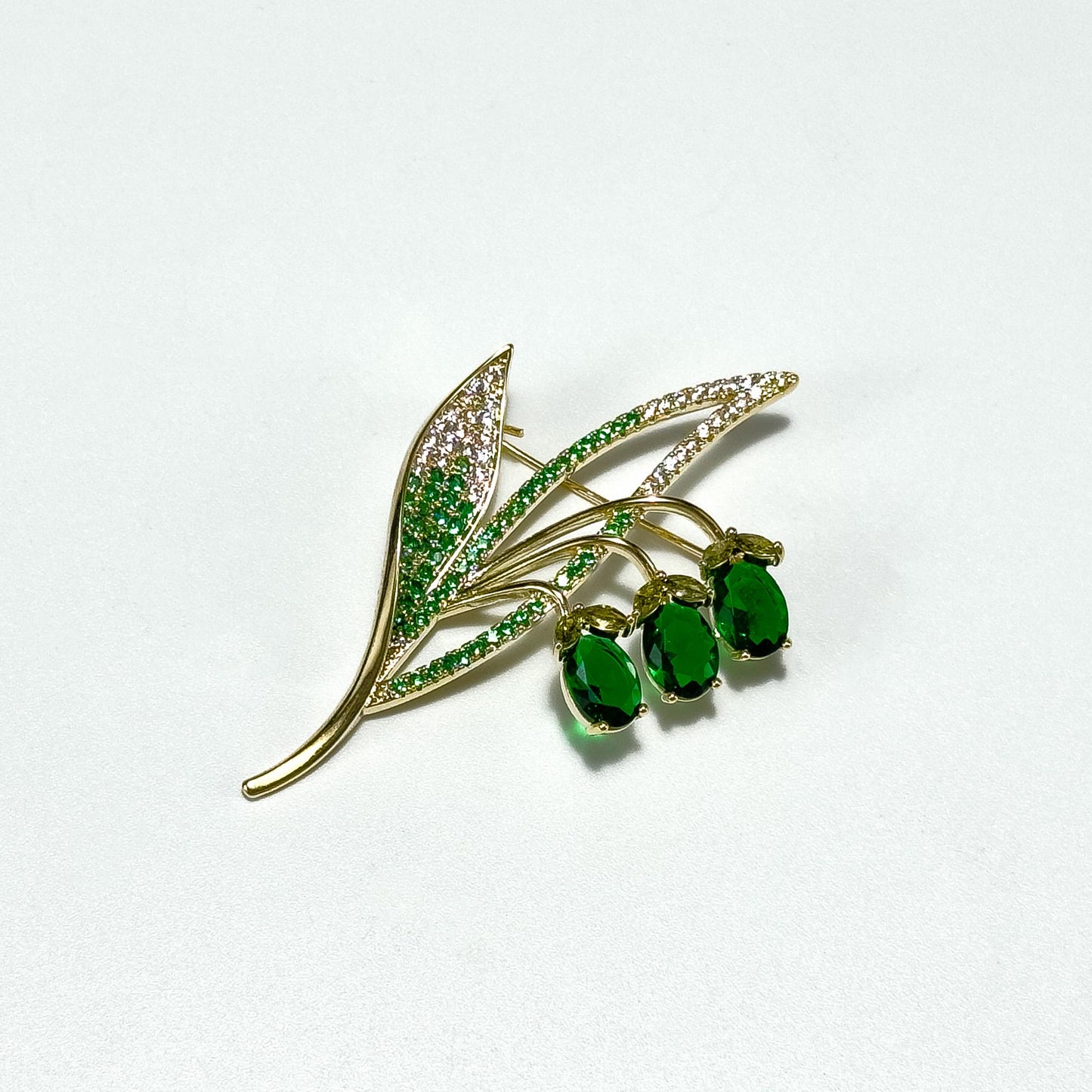Emerald Lily of the Valley Brooch