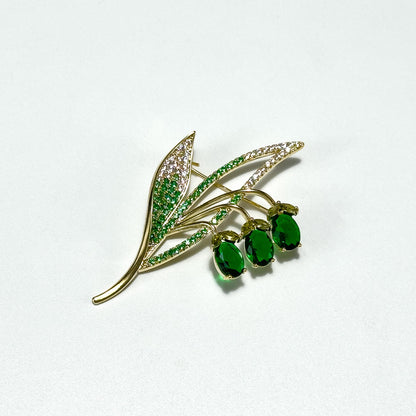Emerald Lily of the Valley Brooch