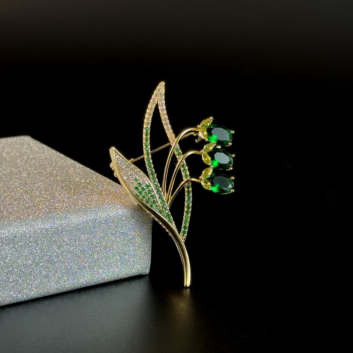 Emerald Lily of the Valley Brooch