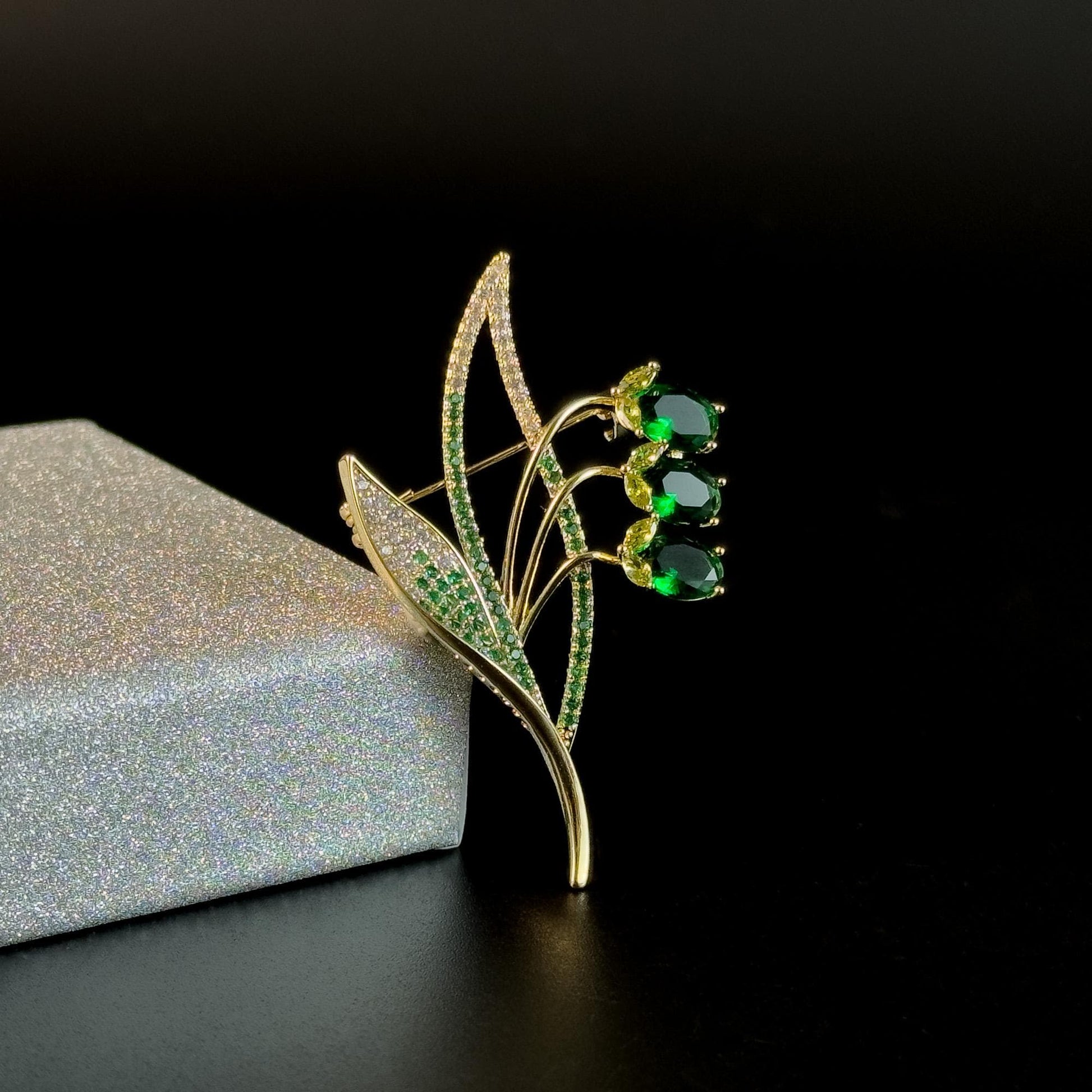 Emerald Lily of the Valley Brooch