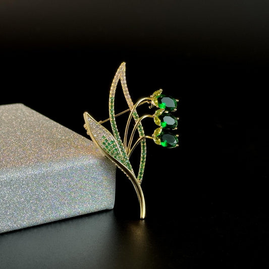 Emerald Lily of the Valley Brooch