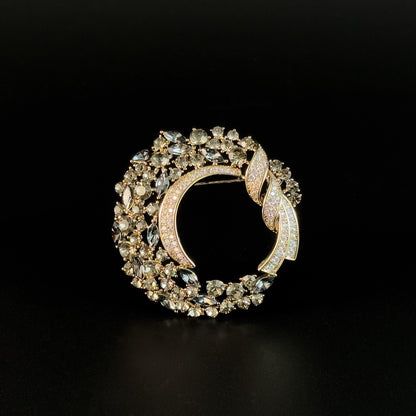 Champagne-Colored Floral Wreath Brooch
