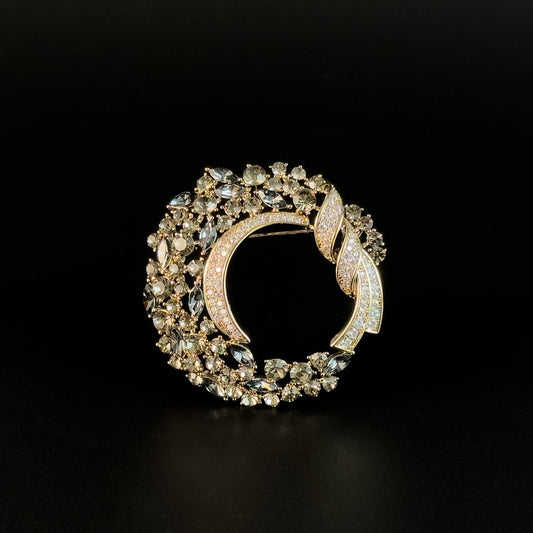 Champagne-Colored Floral Wreath Brooch