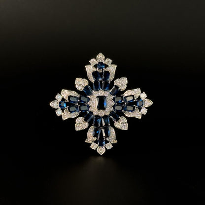 Deep Blue Zircon Cross-Shaped Brooch