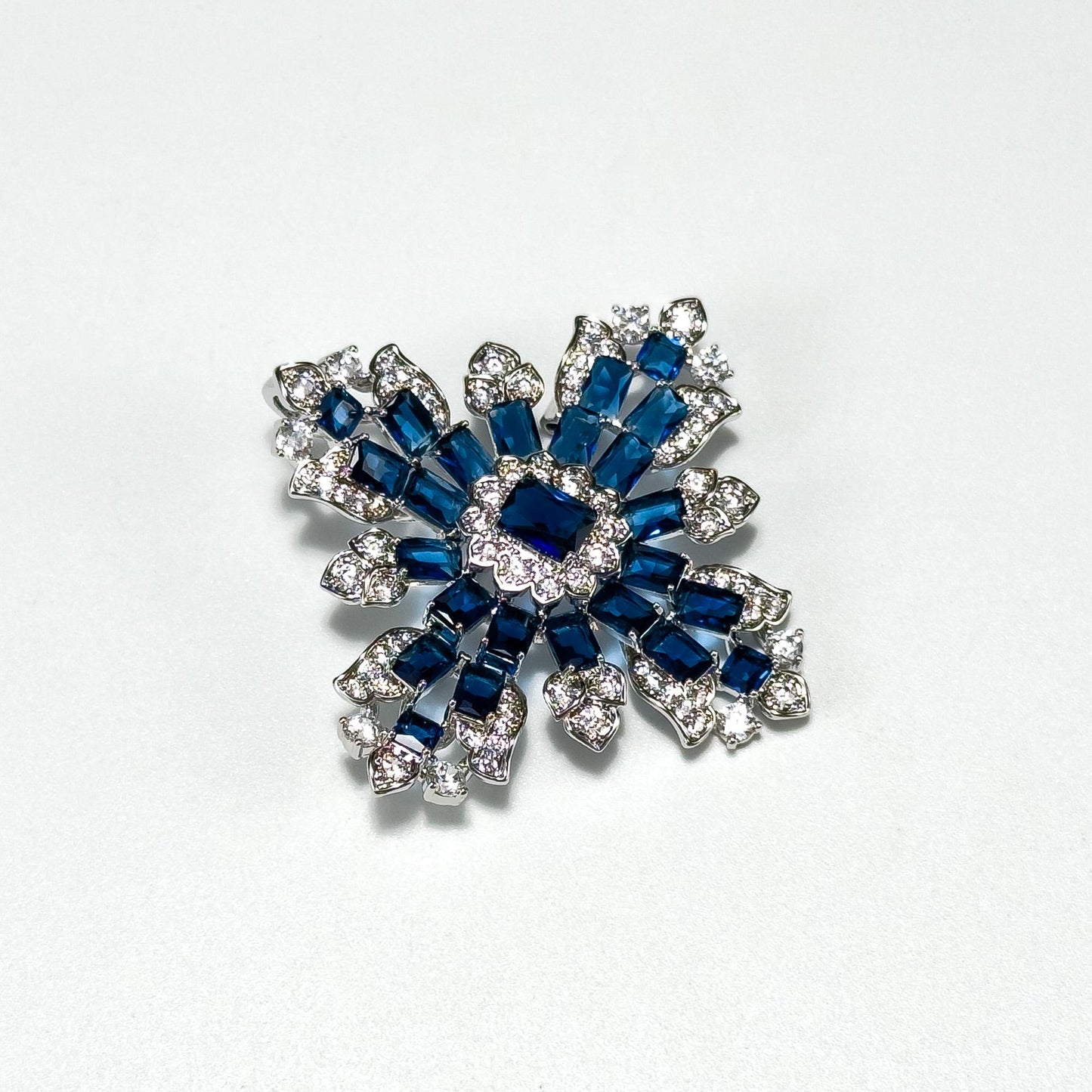 Deep Blue Zircon Cross-Shaped Brooch