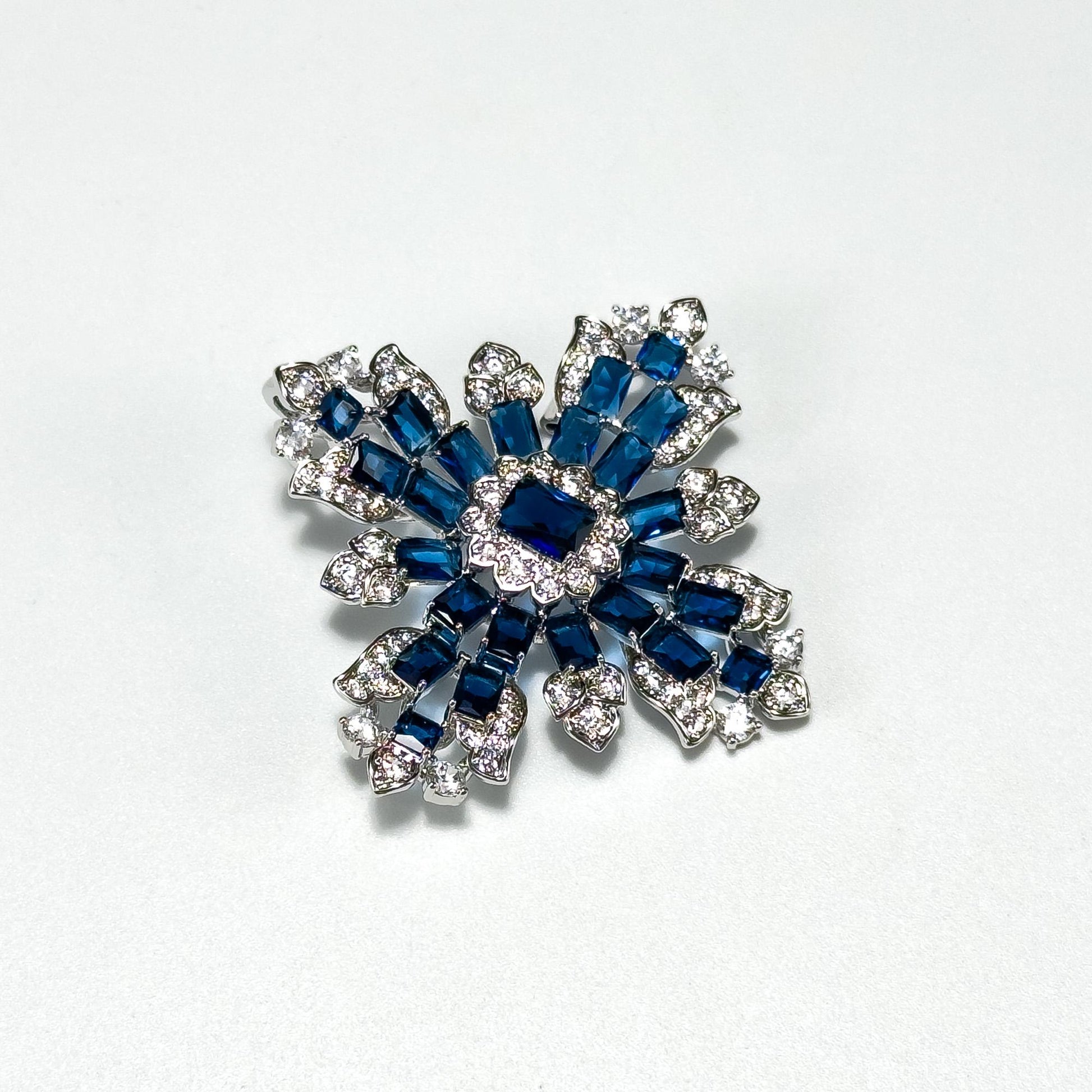 Deep Blue Zircon Cross-Shaped Brooch