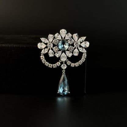 Blue Zircon Pendant Flower Brooch