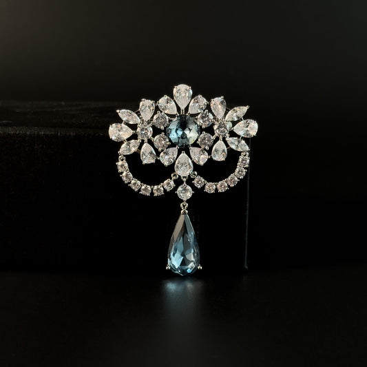 Blue Zircon Pendant Flower Brooch