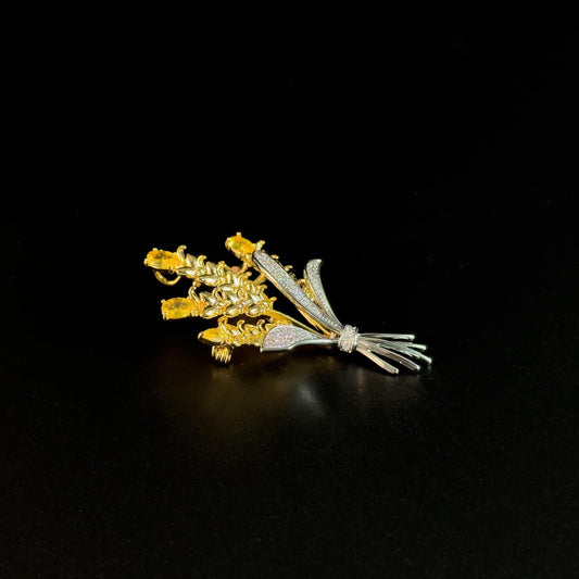 Golden Wheat Bouquet Brooch