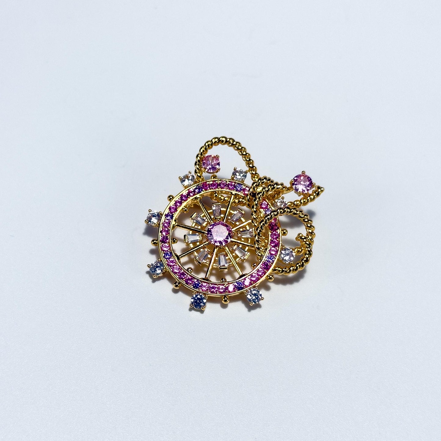Pink Ship's Wheel Brooch