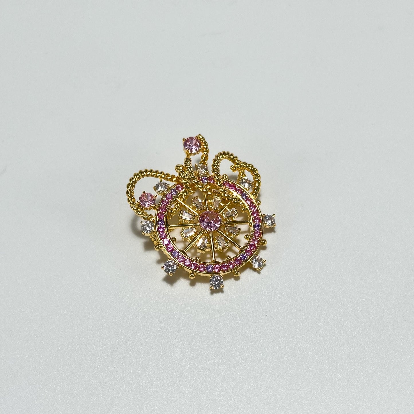 Pink Ship's Wheel Brooch