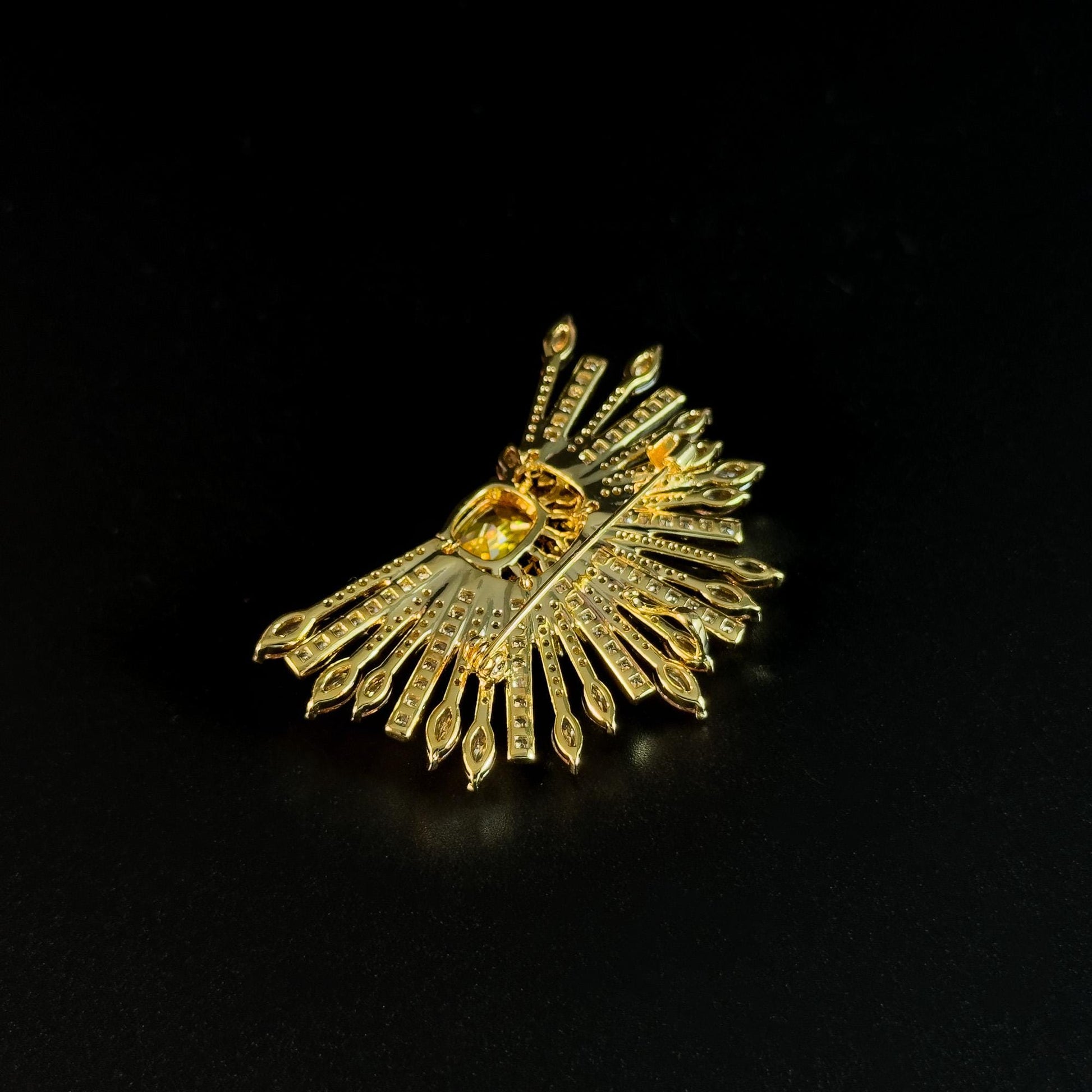 Yellow Zircon Semi-Circular Flower Brooch