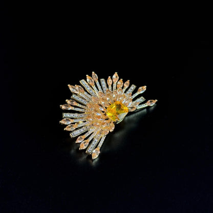 Yellow Zircon Semi-Circular Flower Brooch