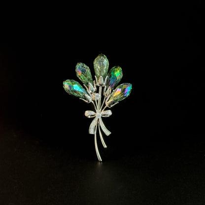 Woven Mesh Green Zircon Bouquet Brooch