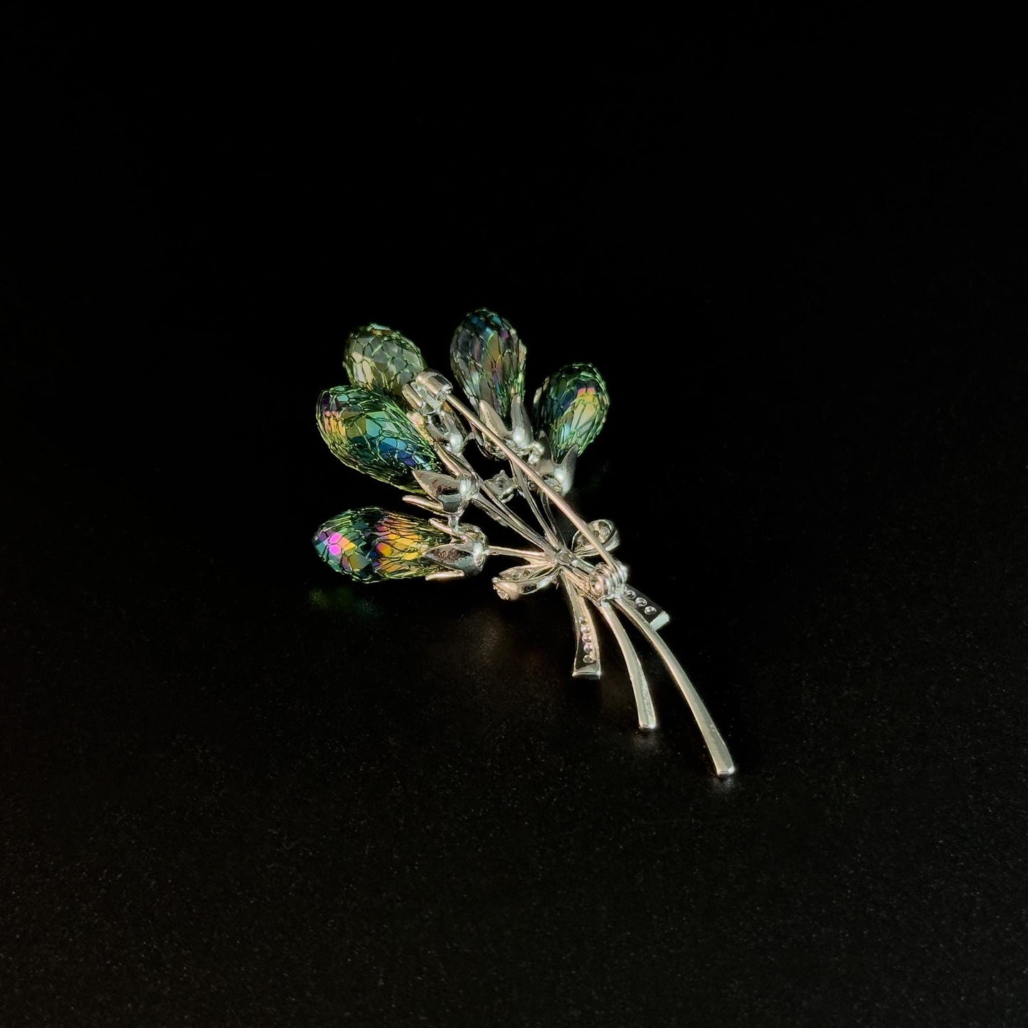 Woven Mesh Green Zircon Bouquet Brooch