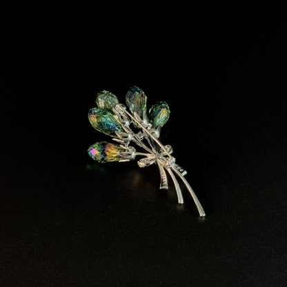 Woven Mesh Green Zircon Bouquet Brooch