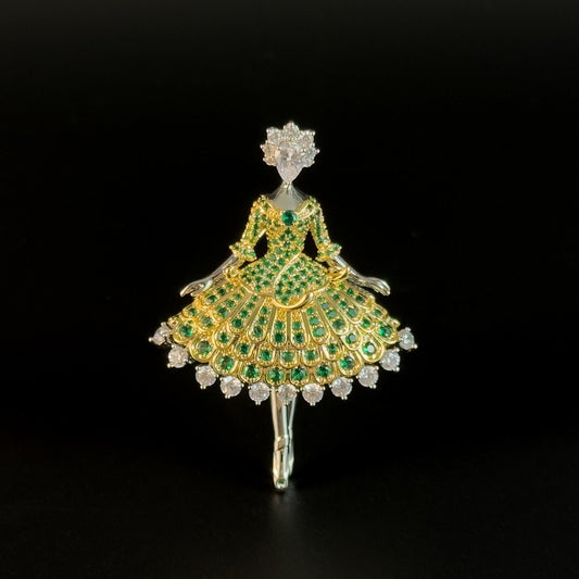 Colored Diamond and Cubic Zirconia Ballerina Brooch