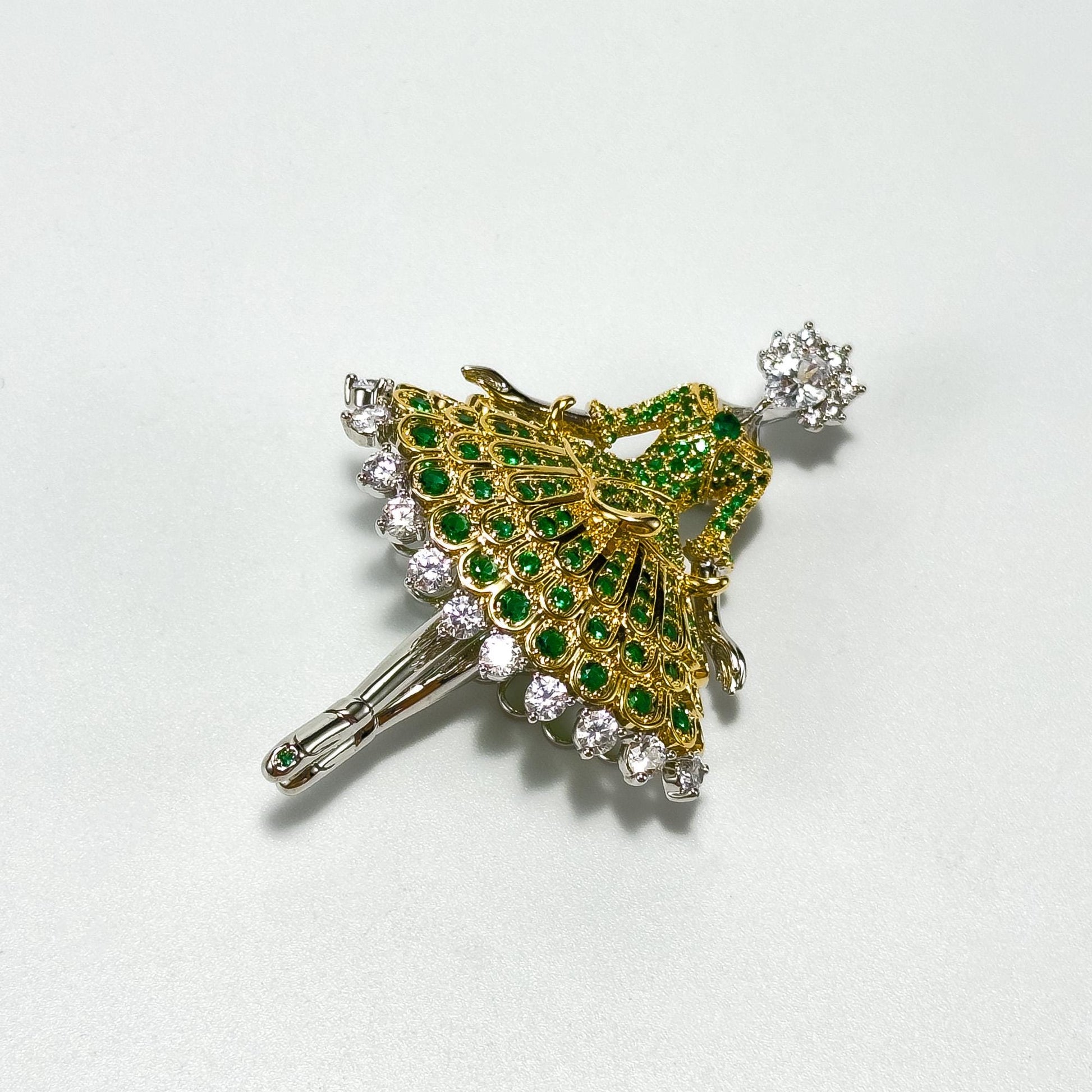 Colored Diamond and Cubic Zirconia Ballerina Brooch