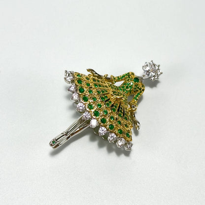 Colored Diamond and Cubic Zirconia Ballerina Brooch