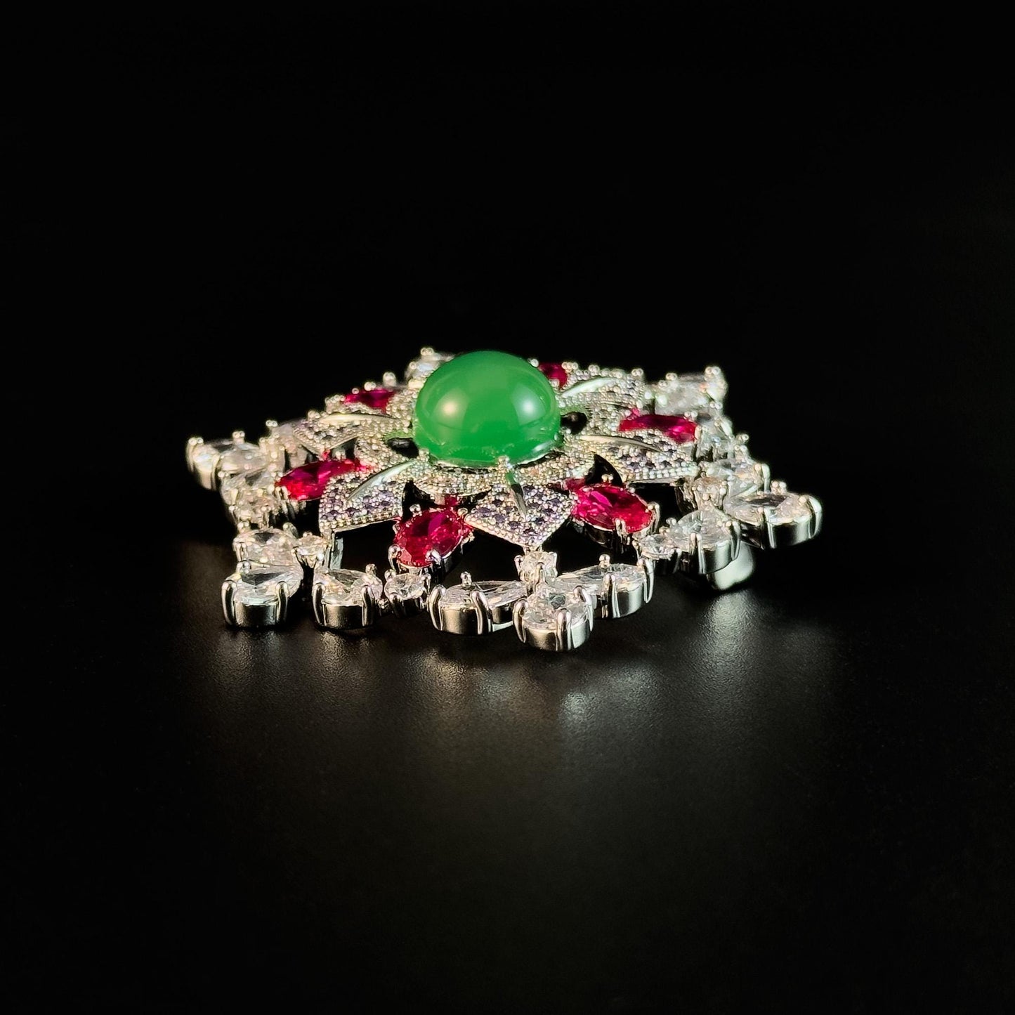 Court-Style Emerald Snowflake Brooch