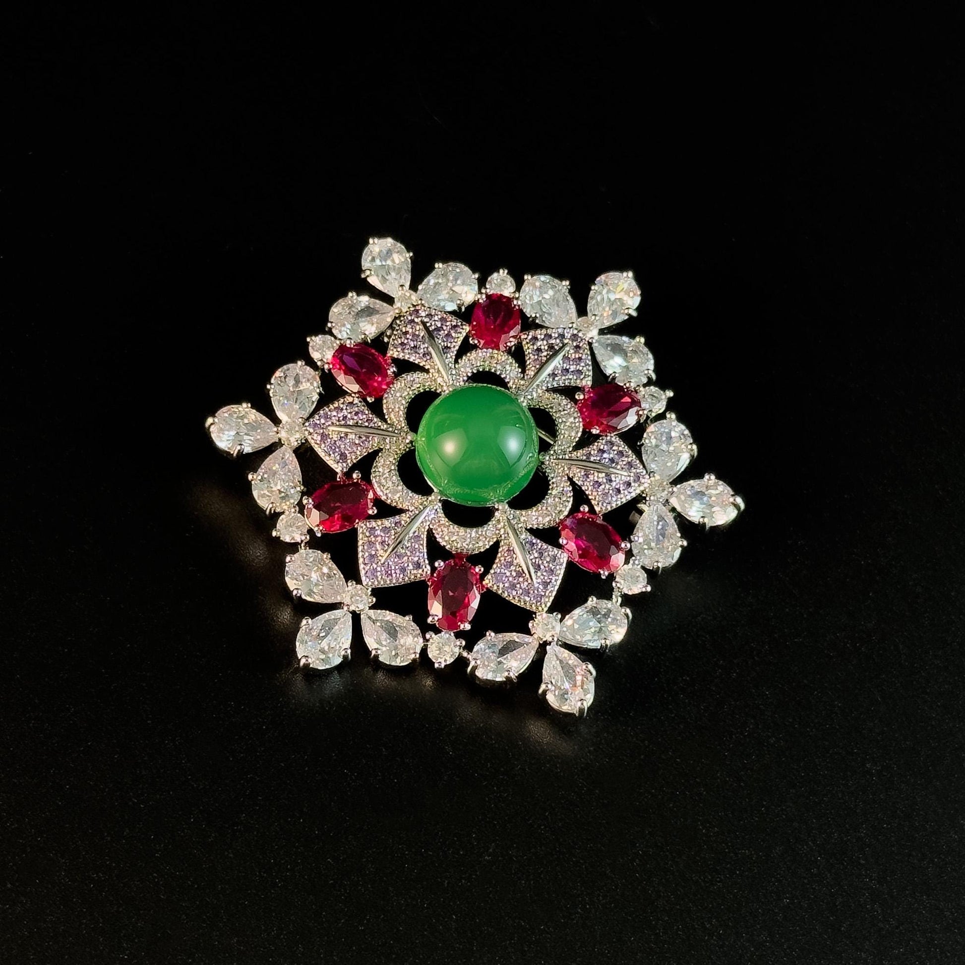 Court-Style Emerald Snowflake Brooch